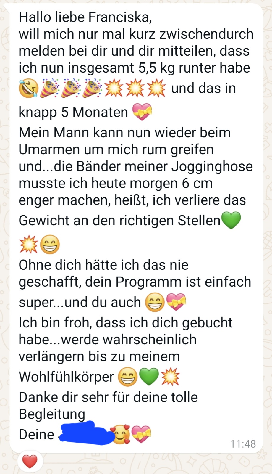 Ein WhatsApp-Screenshot einer positiven Bewertung zu meiner Arbeit