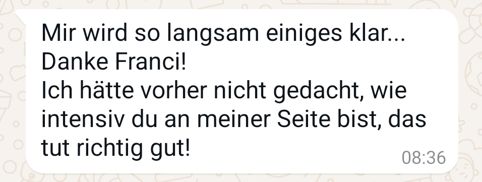 Ein WhatsApp-Screenshot einer positiven Bewertung zu meiner Arbeit